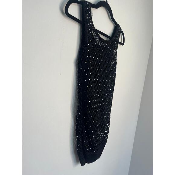 Valentino Boutique Rhinestone Tank Top Women S Black Fishnet Knit Sleeveless - Picture 7 of 7